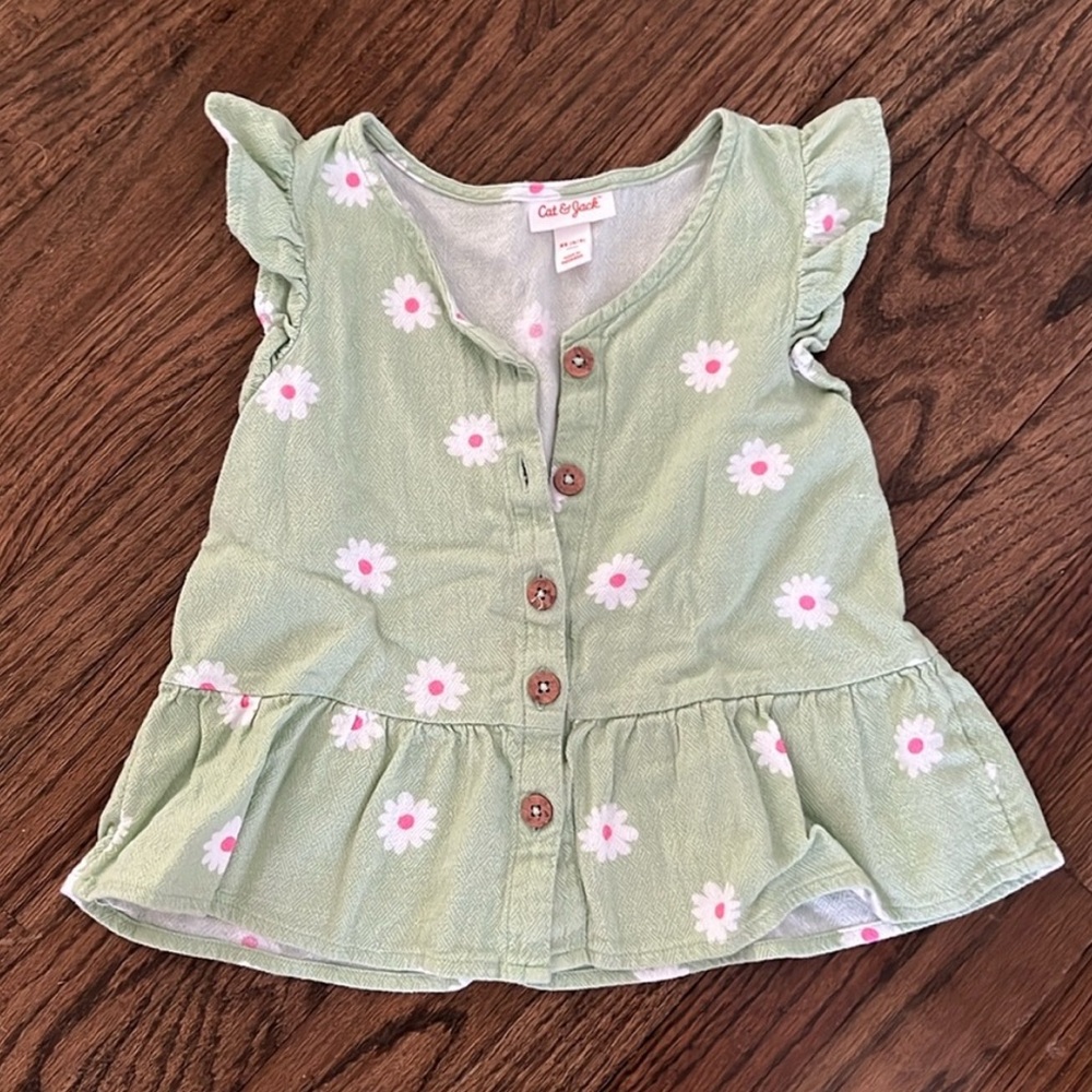 Cat & Jack Green Peplum Blouse with Ruffle Sleeves